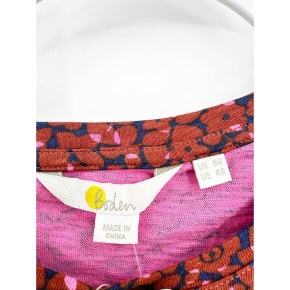 Boden Red Navy Floral Print 3/4 Sleeve Pajama Sleep Shirt Dress Size 4R NWT - Picture 3 of 4